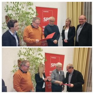 Ehrungen im Ortsverein für 40 und 50 Jahre SPD Mitgliedschaft. Im Bild auch Sabrina Häußer und Heiner Illing.